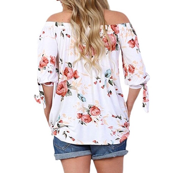 🎀Womens BOHO Floral Off the Shoulder Blouse🎀 - Picture 2 of 2